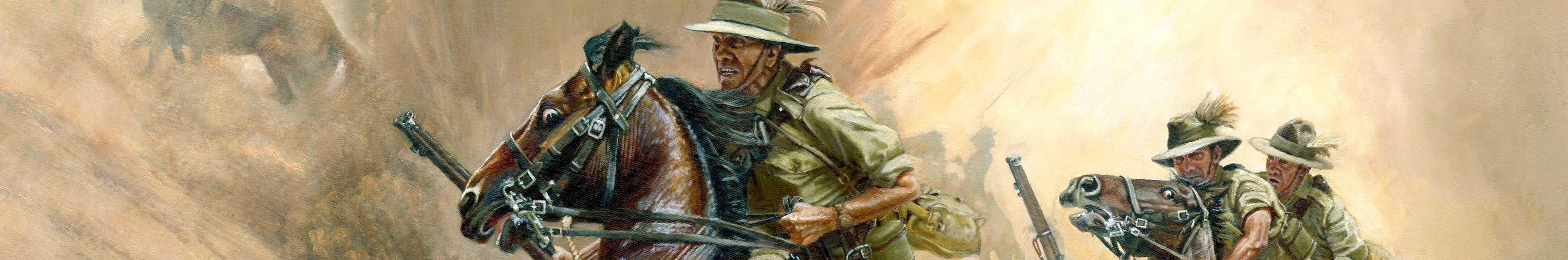 Light horsemen on horses with explosion